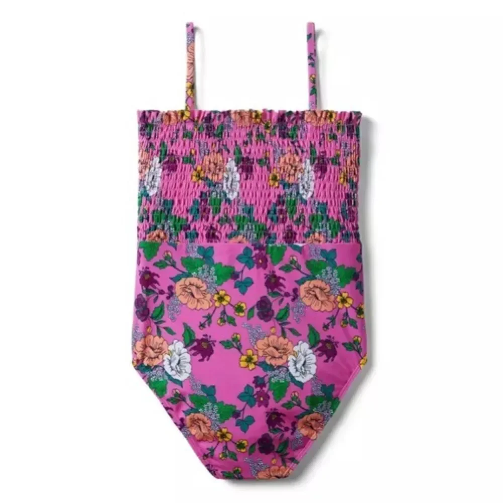 Jamie and Jack Recycled Floral Smocked Swimsuit Size 16 Phlox Pink Floral
